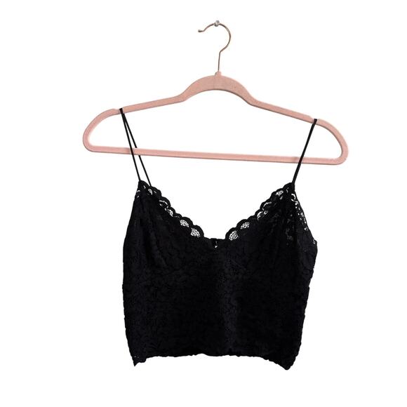 Express Black Full Lace Spaghetti Strap Crop Top Women's Size Medium - Picture 1 of 7